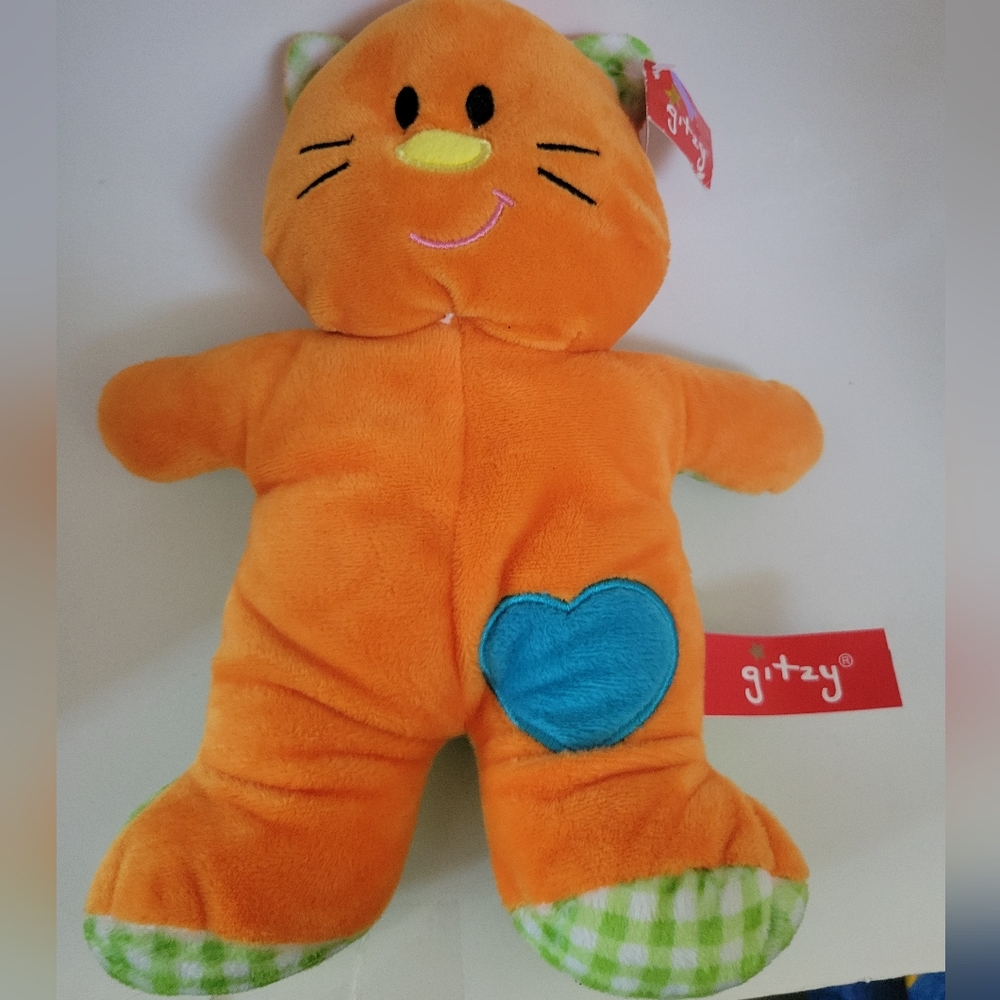 GITZY Polkadoozles Baby Rattle Orange Cat  Plush Stuffed Animal Doll Toy NWT